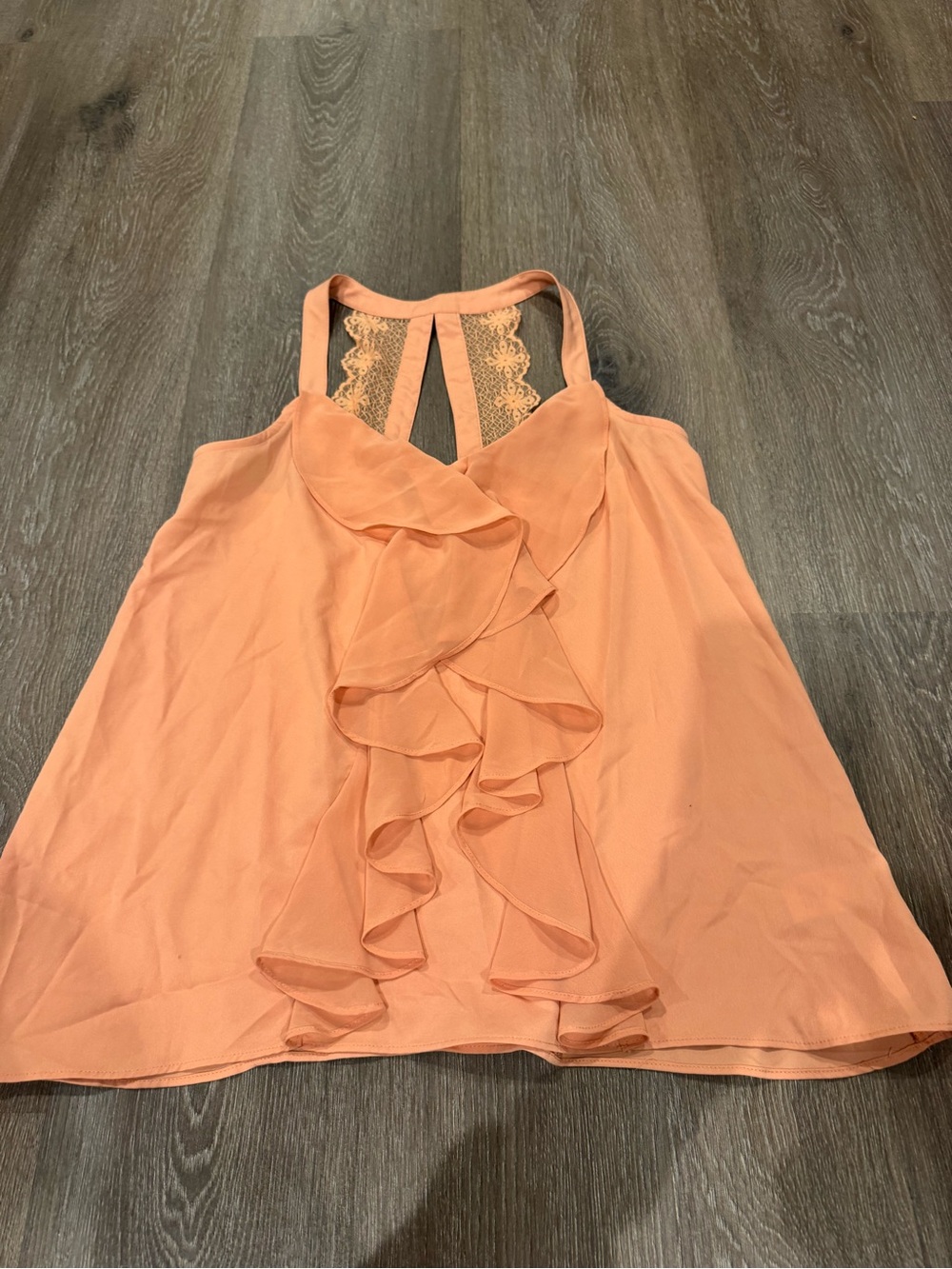 LC Lauren Conrad Peach Ruffle Front Lace-Back Tank